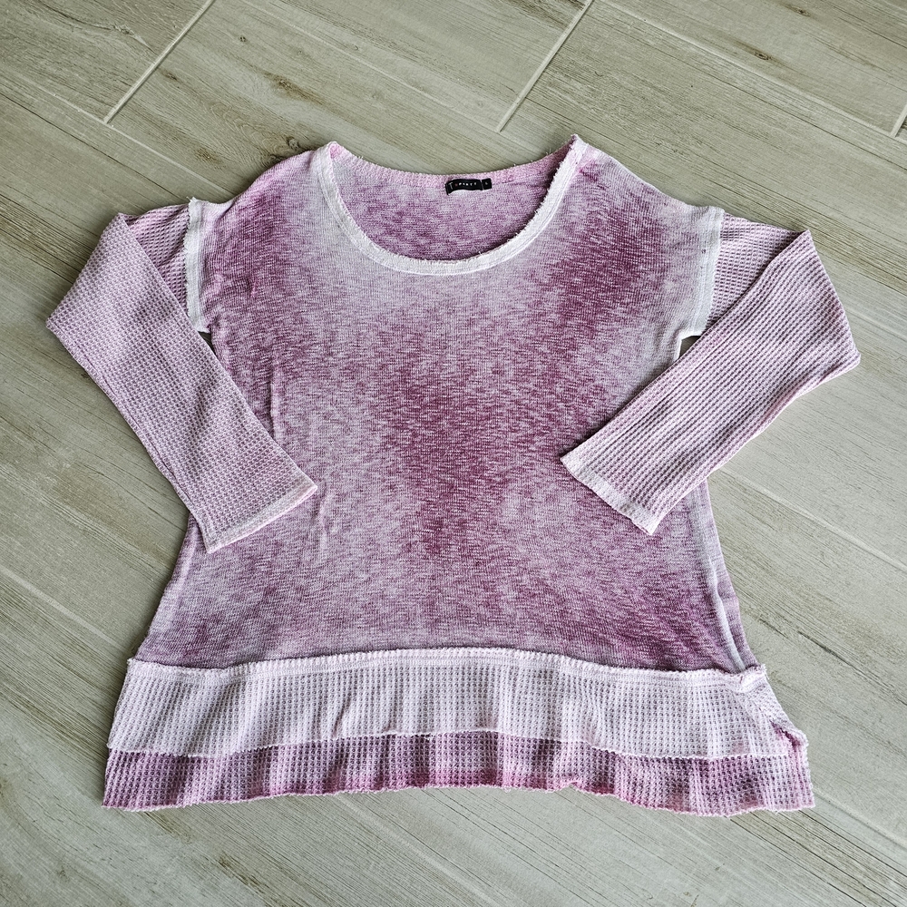 T Party Fashion Pink and White Knit Long Sleeve Lightweight Sweater Size L